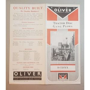 Vintage Oliver Tractor Disc Gang Plows Brochure